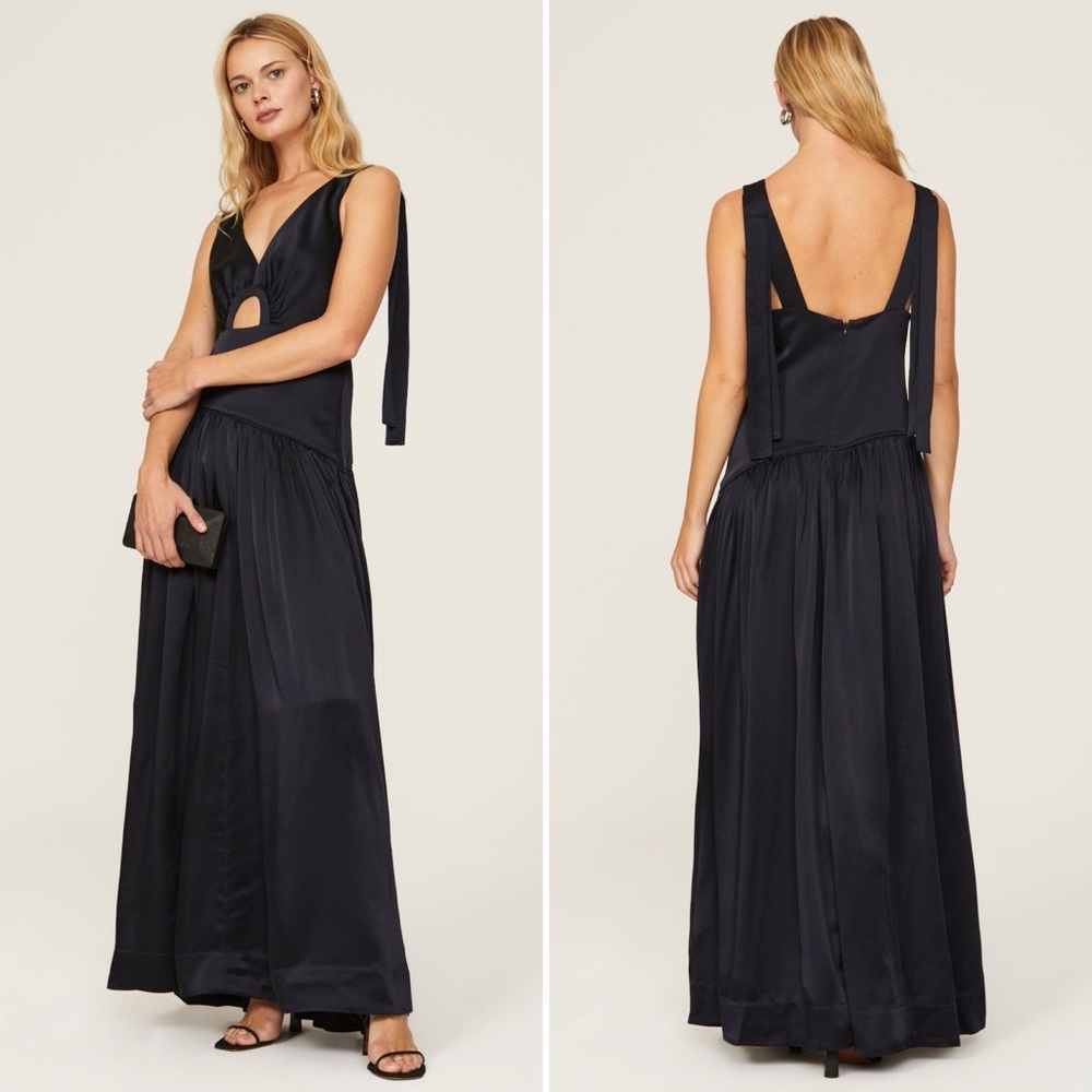 3.1 Phillip Lim Navy Satin Maxi Gown Dress - Size 6